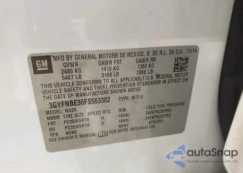 2015 Cadillac Srx Luxury Collection from USA, damaged, VIN 3GYFNBE36FS563382